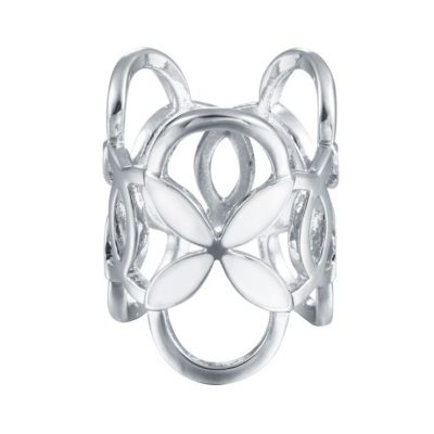 Prstencová ozdoba na šatky s bielymi kvetmi v striebornej farbe. Prstenec je zdobený bielymi kvetmi pre výrazný dizajn (4)