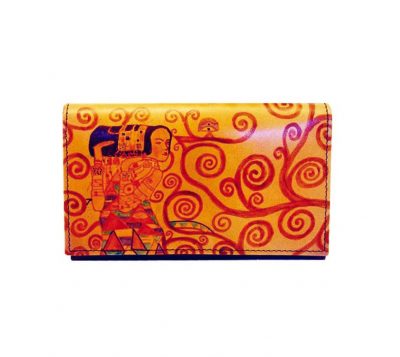 Ručne maľovaná kožená peňaženka inšpirovaná motívom Gustav Klimt
