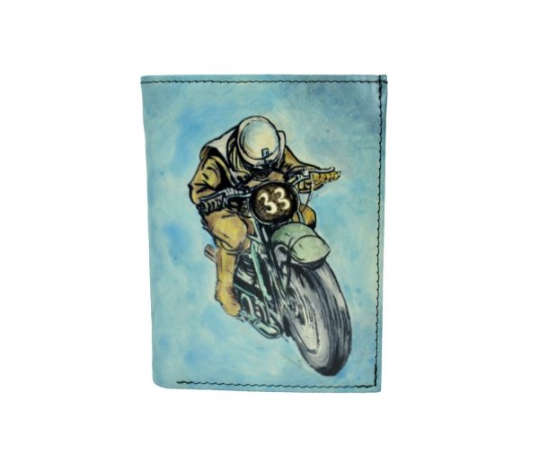 Ručne maľovaná peňaženka 8560 s motívom Motocross, modrá