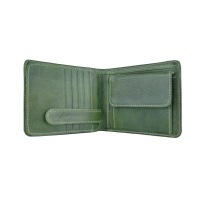 Peňaženka z prírodnej kože v zelenej farbe, ručne tamponovaná (3)
