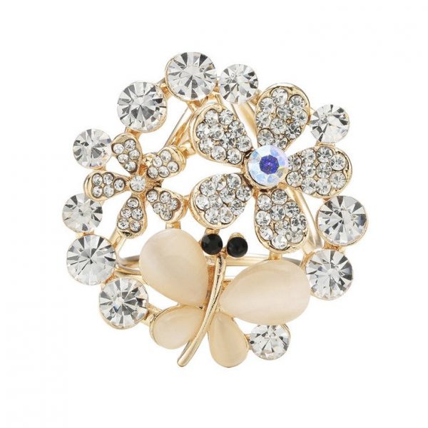 Krásny ozdobný šperk na šatku v tvare zlatého kryštálového motýľa