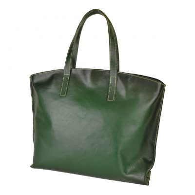 Veľko kožená kabelka SHOPPER BAG, ručne farbená a tieňovaná, tmavo zelená.