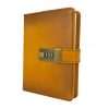 Veľký ručne tieňovaný zápisník z prírodnej kože na heslový zámok, žltá farba