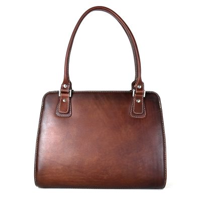 Exkluzívna kožená kabelka 8614 ručne tamponovaná a tieňovaná v Cigaro farbe
