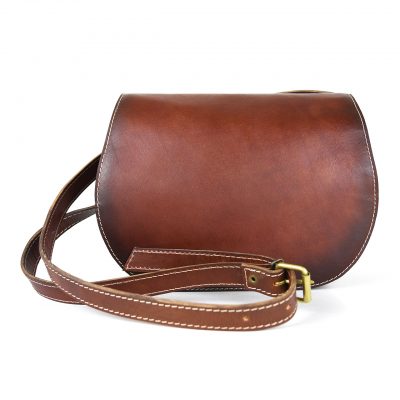 Unikátna kožená crossbody kabelka v Cigaro farbe 7403, ručne tieňovaná - skrytý magnet,