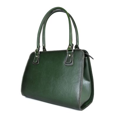 Exkluzívna kožená kabelka 8614 ručne tamponovaná a tieňovaná v tmavo zelenej farbe.,