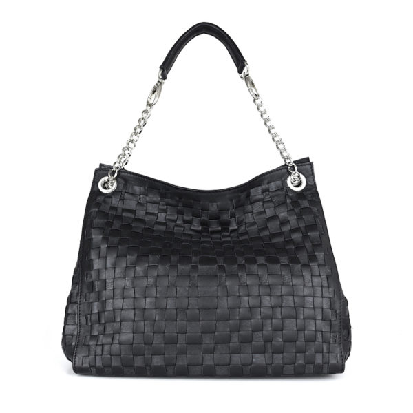 Luxusná pletená kožená kabelka č.8246 v čiernej farbe