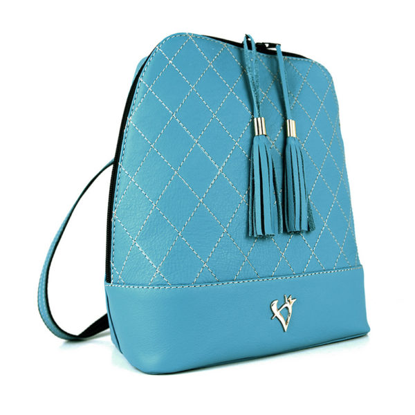 Luxusný dámsky kožený ruksak z prírodnej kože v modrej farbe