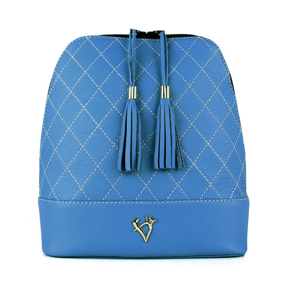 Štýlový dámsky kožený ruksak z prírodnej kože v modrej farbe..