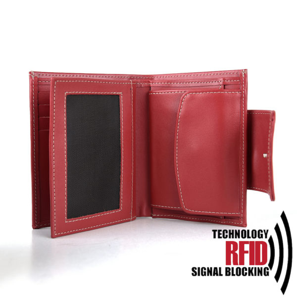 Kožená RFID peňaženka vybavená blokáciou RFID / NFC, červená farba č.8211