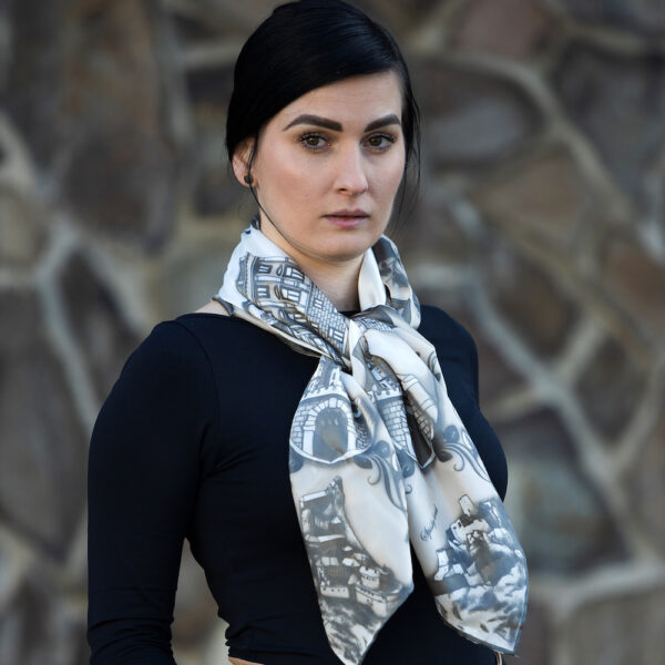 Hodvábna šatka SLOVENSKO HNEDÁ, 90 x 90cm, Made in SLOVAKIA - Image 6