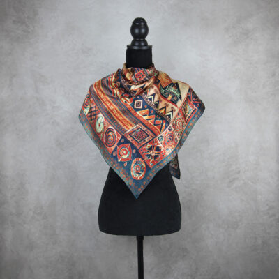 Hodvábna šatka ČIČMANY - ČERVENO-MODRÉ, 90 x 90cm, Vyrobené na Slovensku