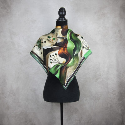 Hodvábna šatka KAMZÍK - ZELENÝ, 90 x 90cm, Vyrobené na Slovensku