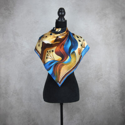 Hodvábna šatka KAMZÍK - MODRÝ, 90 x 90cm, Vyrobené na Slovensku