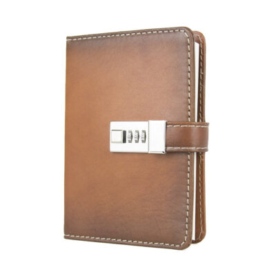 Veľký ručne tieňovaný zápisník z prírodnej kože na heslový zámok, svetlo hnedá farba