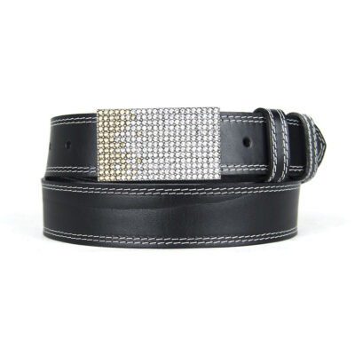 Unikátny čierny opasok z pravej kože SWAROVSKI BROWN, Ručná výroba na Slovensku, Limitovaná edícia