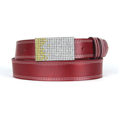 Unikátny bordový opasok z pravej kože SWAROVSKI YELLOW, Ručná výroba na Slovensku, Limitovaná edícia