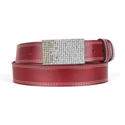 Unikátny bordový opasok z pravej kože SWAROVSKI BROWN, Ručná výroba na Slovensku, Limitovaná edícia