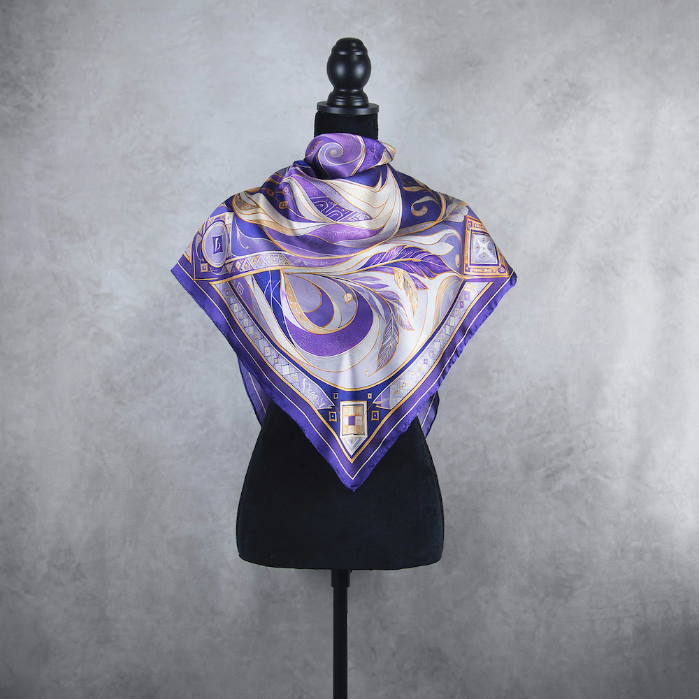 Hodvábna šatka LÍŠKA – PURPUROVÁ, 90 x 90cm, Vyrobené na Slovensku